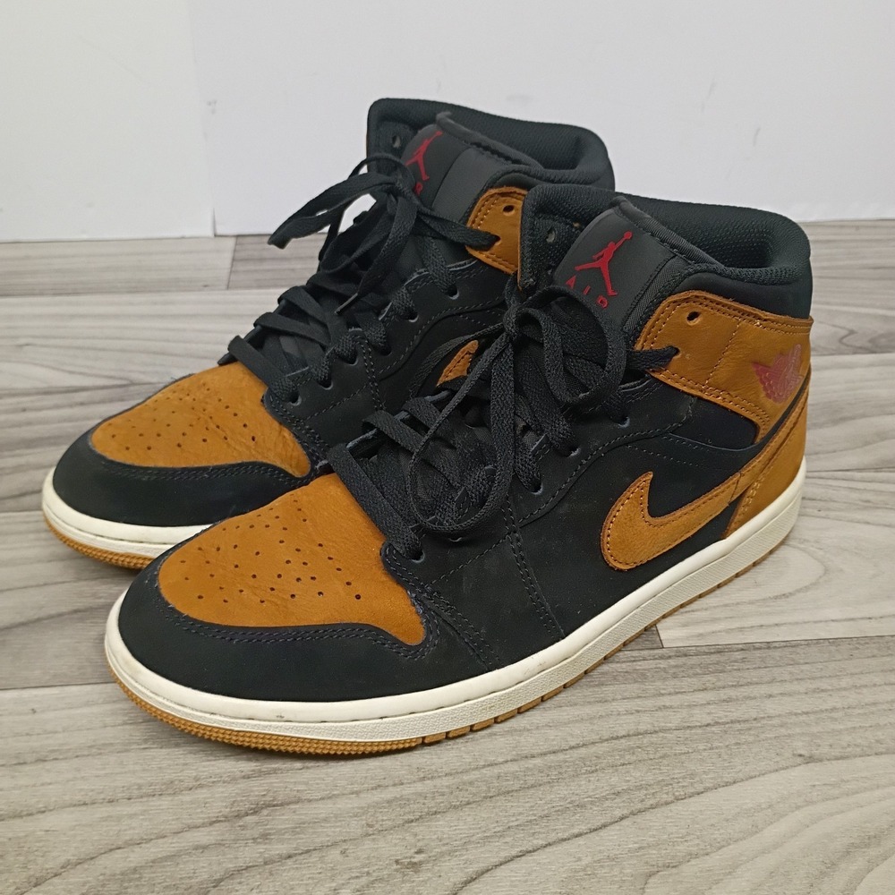 Nike Air Jordan 1 Mid SE Shoes  Black Flax Varsity Red HV4091-002 Men's Size 8
